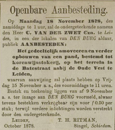 Advertentie uit het Leidsch Dagblad van 13-11-1878.