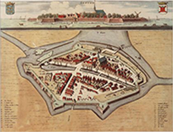 Historische kaart en stadsgezicht van Sloten (2) in 1664. Foto Wikipedia.nl